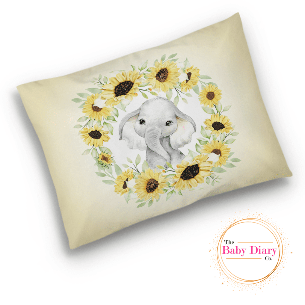 Ready Made Baby Pillowcase- Sunflower Elephant