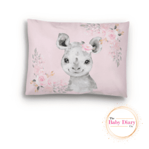 Ready Made Baby Pillowcase- Pink Heart Safari Rhino
