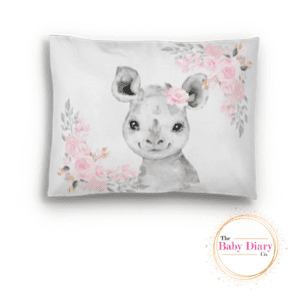 Ready Made Baby Pillowcase- White Heart Safari Rhino