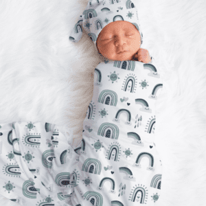 Ready Made Green Rainbow Swaddle Set with Beanie Only